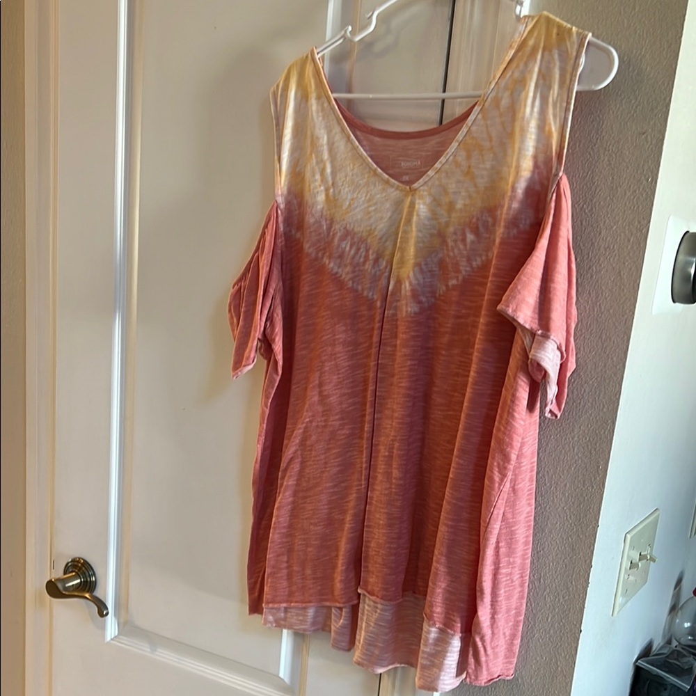 Women's Pink Tie-Dye cold shoulder tunic top